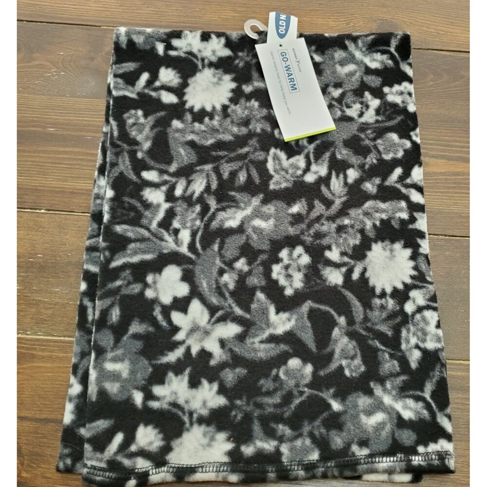 Old Navy Infinity Scarf Black Gray Cream Fleece 28x10" Floral Warm Soft Wash NEW